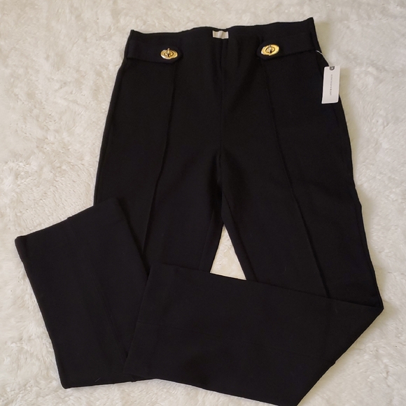 Maeve Pants - Maeve Black Ponte Knit Pants with Gold Button Detail